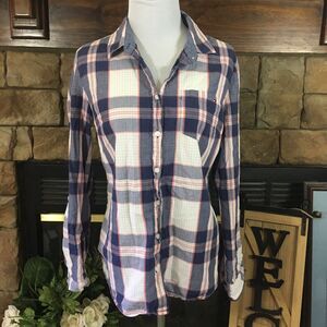 Tommy Hilfiger Women's Button Up Roll Tab Long Sleeve Plaid Print Size Medium